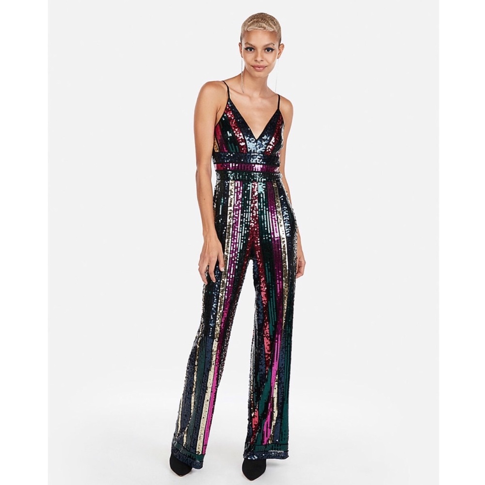 Express Sequin Striped Jumpsuit